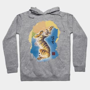 korea map made of tiger drawing with hangul calligraphy, south korea vintage art gifts for people who love korean culture Hoodie